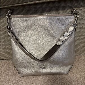 COACH MINI ABBY DUFFLE PLATINUM LEATHER CROSSBODY F87691 EUC
